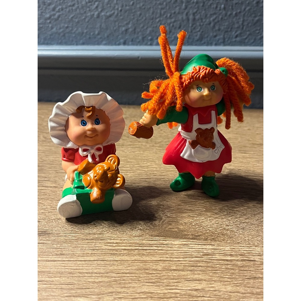 Vintage Cabbage Patch Kids PVC Mini Figures Lot of 2 Orange Yarn Hair Baby Bear